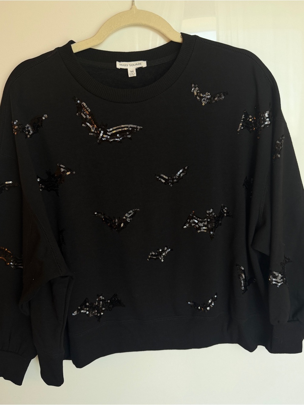 Mary Square Black Sequin Bat Sweatshirt